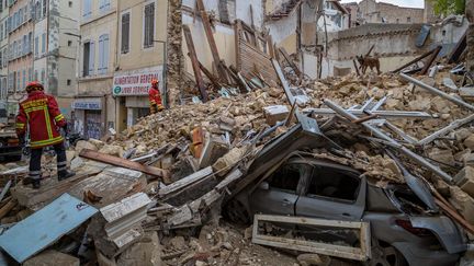 L'un des immeubles qui s'est effondré à Marseille (Bouches-du-Rhône), le 5 novembre 2018. (AFP PHOTO / BMPM / SM / LOIC AEDO)