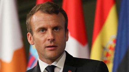 Emmanuel Macron prononce un discours sur l'Union européenne dans l'amphithéâtre de l'Université de la Sorbonne, à Paris, le 26 septembre 2017. (LUDOVIC MARIN / AFP)