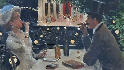 Jean Béraud, Dîner aux ambassadeurs, 1880. Huile sur bois  Paris, Musée Carnavalet - Histoire de Paris. 
 (Capture d&#039;écran France 3 Aquitaine)