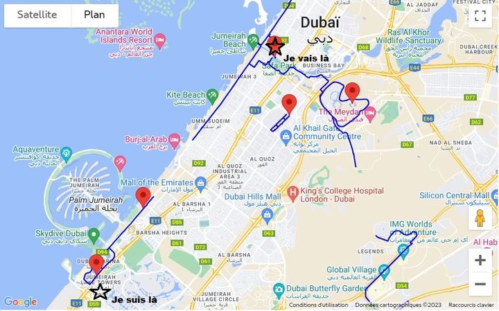 En bleu, les pistes cyclables à Dubaï. (GOOGLE MAPS)