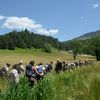 Des volontaires participent aux recherches pour tenter de retrouver le petit Emile, le 10 juillet 2023 sur la commune du Vernet (Alpes-de-Haute-Provence). (NICOLAS TUCAT / AFP)