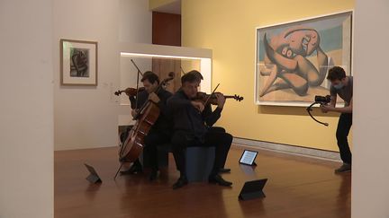 Le quatuor Debussy enregistre un concert au milieu d'oeuvres de Picasso au Musée des Beaux-Arts de Lyon pour la Nuit des Musées (France Télévisions / M.Aïssou / S.Adam)