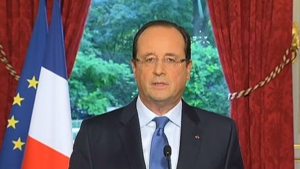 Fran&ccedil;ois Hollande, lors d'une intrevntion t&eacute;l&eacute;vis&eacute;e, le 19 octobre 2013 &agrave; l'Elys&eacute;e, &agrave; Paris. (  FRANCETV INFO )