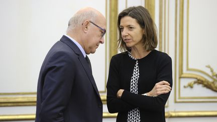 Michel Sapin et Laurence Boone, à Paris, le 17 octobre 2014.&nbsp; (WITT / SIPA)