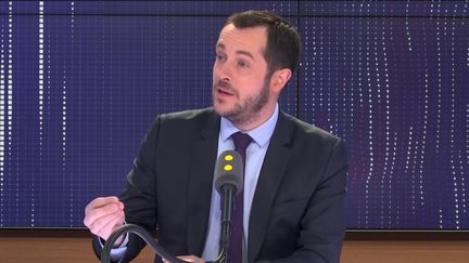 Nicolas Bay, député européen Rassemblement national, invité du "8h30 Cadet-Bertolus", jeudi 2 mai 2019.&nbsp; (FRANCEINFO / RADIOFRANCE)