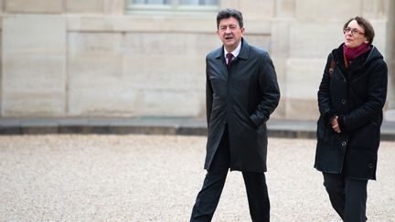 Jean-Luc M&eacute;lenchon et Martine Billard, copr&eacute;sidents du Parti de gauche, arrivent &agrave; l'Elys&eacute;e pour un entretien avec Fran&ccedil;ois Hollande, le 30 novembre 2012. (MARTIN BUREAU / AFP)