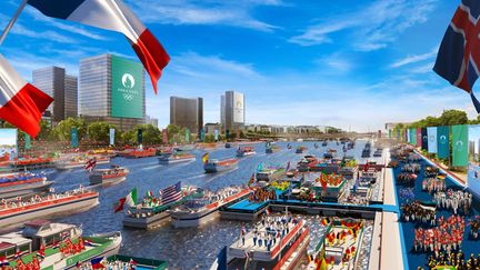 Image numérique pour la préfiguration des bateaux sur la Seine pour les JO 2024. (VNF / JO PARIS 2024)