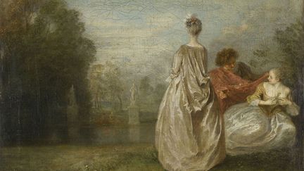 Antoine Watteau,&nbsp;"Les Deux Cousines", (vers 1716). Huile sur toile, 30 x 36 cm. Paris, mus&eacute;e du Louvre. (RMN-GRAND PALAIS (MUSÉE DU LOUVRE) - STÉPHANE MARÉCHALLE)