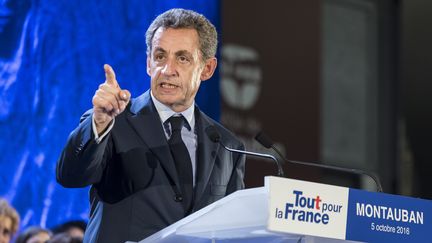 L'ancien président Nicolas Sarkozy lors d'un meeting à Montauban, le 5 octobre 2016. (CITIZENSIDE / PATRICK BATARD / AFP)