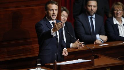 Le président Emmanuel Macron lors de son allocution devant le Parlement réuni en Congrès à Versailles le 3 juillet 2017. Image d'illustration. (MAXPPP)