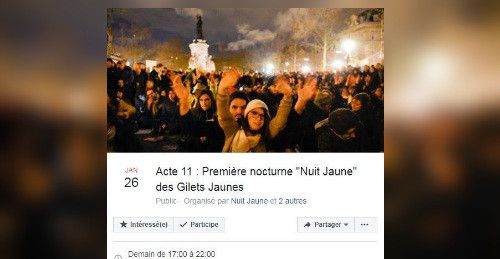 Une "nuit jaune" est organisée place de la République à Paris, le 26 janvier 2019. (FACEBOOK)