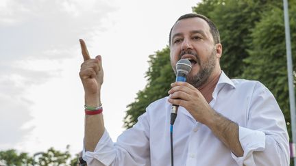 Matteo Salvini s'exprime à Orbassano (Italie), le 15 juin 2018. (MAURO UJETTO / NURPHOTO / AFP)