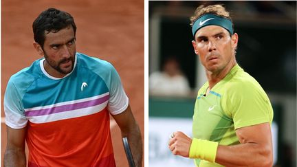 Marin Cilic et Rafael Nadal seront sur les courts de Roland-Garros, vendredi 3 juin. (IBRAHIM EZZAT / NURPHOTO VIA AFP / CHRISTOPHE ARCHAMBAULT / AFP)