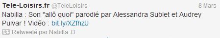 Capture d'&eacute;cran du compte Twitter de Nabilla ( FRANCETV INFO)