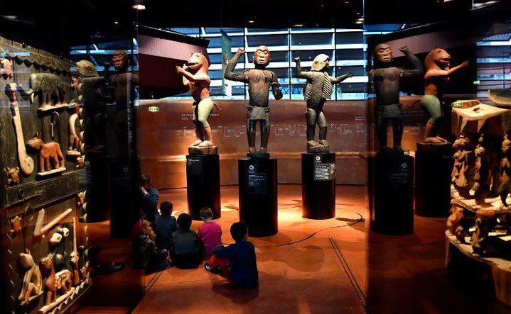 Grandes statues royales du Royaume du Dahomey (1890-1892), musée du Quai Branly à Paris. (GERARD JULIEN / AFP)