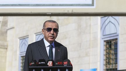 Le président turc&nbsp;Recep Tayyip Erdogan lors d'une conférence de presse à Istanbul, le 23 octobre 2020.&nbsp; (CHINE NOUVELLE/SIPA / XINHUA / AFP)