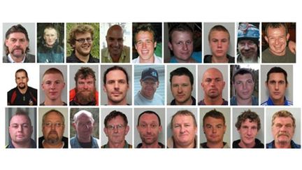 Portraits des 29 mineurs victimes d'une explosion dans la mine de Pike River Coal en Nouvelle-Zélande (novembre 2010) (AFP/NEW ZEALAND POLICE)