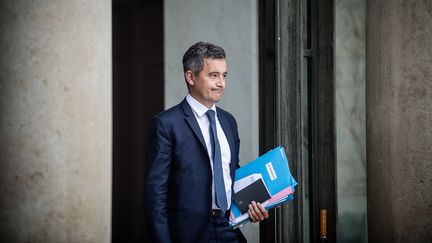 Le ministre de l'Intérieur Gérald Darmanin, à la sortie du Conseil des ministres, le 7 juillet 2021 à Paris. (ARTHUR NICHOLAS ORCHARD / HANS LUCAS / AFP)