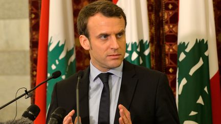 Emmanuel Macron, le 24 janvier 2017, à Beyrouth, au Liban.&nbsp; (HOUSSAM SHBARO / ANADOLU AGENCY)