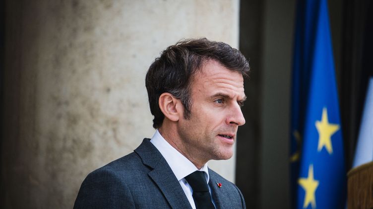 The Head of State, Emmanuel Macron, at the Elysee Palace, May 11, 2023. (XOSE BOUZAS / HANS LUCAS / AFP)