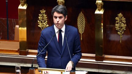 Gabriel Attal prononce la déclaration de politique générale de son gouvernement devant l'Assemblée nationale, le 30 janvier 2024. (EMMANUEL DUNAND / AFP)