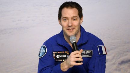 L'astronaute Thomas Pesquet, lors d'une conférence de presse à Cologne (Allemagne), le 6 juin 2017.&nbsp; (ROBERTO PFEIL / AFP)