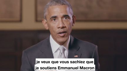 L'ancien président des Etats-Unis Barack Obama apporte son soutien à Emmanuel Macron dans une vidéo diffusée sur Twitter, le 4 mai 2017. (FRANCEINFO / COMPTE TWITTER EN MARCHE !)