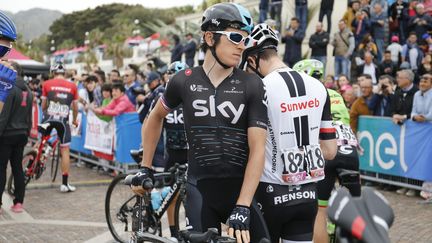 Le coureur cycliste britannique de l'équipe Sky, Geraint Thomas, le 11 mai 2017 sur le Tour d'Italie lors de la 6e étape entre&nbsp;Reggio Calabria et Terme Luigiane. (YUZURU SUNADA / BELGA MAG / AFP)