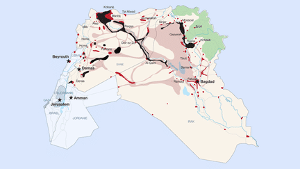 Evolution du territoire contrôlé par l'Etat islamique&nbsp;en Syrie et en Irak, entre le 1er juillet 2016 et le 19 août 2016. (NICOLAS ENAULT)