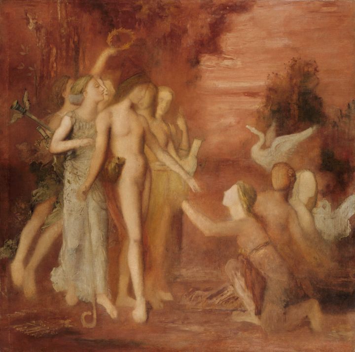 Hésiode et ses muses, Gustave Moreau, Huile sur toile - H. 133 cm ; L. 133 cm, Paris, Musée Gustave Moreau, Cat. 872
 (RMN - GP / Christian Jean)