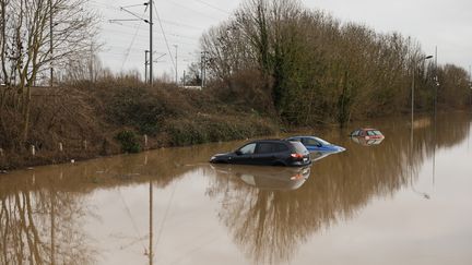 Une zone inondée à Saint-Omer (Pas-de-Calais), le 4 janvier 2024. (AMEER ALHALBI / ANADOLU / AFP)