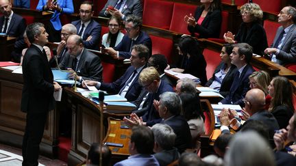 Le ministre de l'Intérieur, Gérald Darmanin, durant les questions au gouvernement, à l'Assemblée nationale, le 24 octobre 2023. (THOMAS SAMSON / AFP)