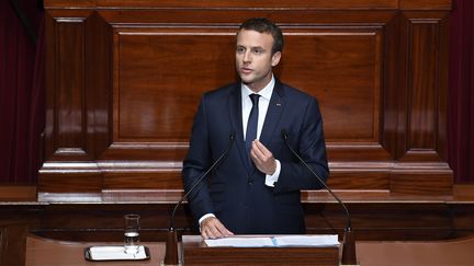 Emmanuel Macron s'exprime devant le Congrès réuni à Versailles (Yvelines), le 3 juillet 2017. (AFP)