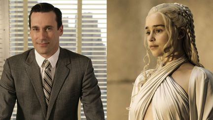 Jon Hamm ("Mad Men") et Emilia Clarke ("Game of Thrones") favoris de la course aux 67e Emmys.
 (Helen Sloane / Sipa et SIPANY/SIPA)