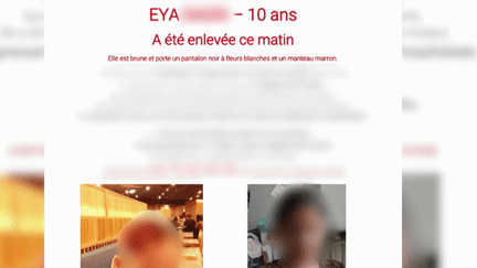 Eya, une fillette de 10 ans, a été enlevée en pleine rue le matin du jeudi 25 mai, à Fontaine, en Isère. Avec un complice, le père de l'enfant, le principal suspect, aurait aspergé la mère d'une bombe lacrymogène. (FRANCEINFO)