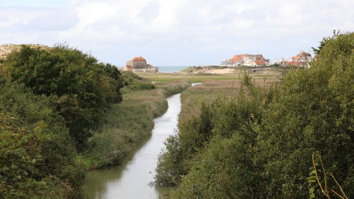 Avant de s'échouer sur la côte rocheuse, le bateau a quitté le secteur de La Slack, un fleuve côtier dont l'embouchure est située entre Wimereux et Ambleteuse (Pas-de-Calais), le 17 septembre 2024. (ELOISE BARTOLI / FRANCEINFO)