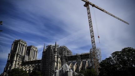 Le chantier de Notre-Dame de Paris, le 18 mai 2020. (CHRISTOPHE ARCHAMBAULT / AFP)