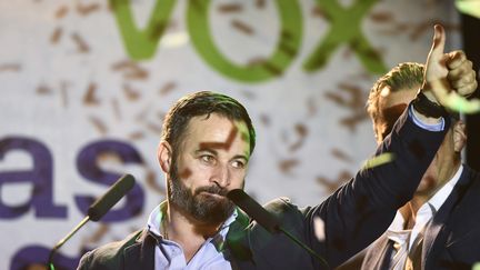 Le candidat aux élections législatives pour le parti Vox Santiago Abascal, le&nbsp;28 avril 2019 à Madrid (Espagne). (OSCAR DEL POZO / AFP)