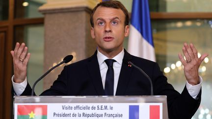 Emmanuel Macron, lors de son discours devant des étudiants de l'université de Ouagadougou, le 28 novembre 2017. (LUDOVIC MARIN / POOL)