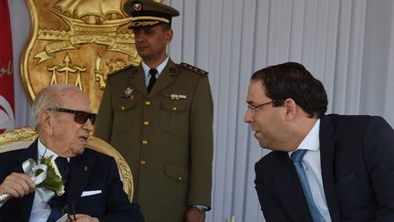 Le président Béji Caïd Essebsi et le Premier ministre Youssef Chahed à Tunis, le 25 juin 2018. (FETHI BELAID / AFP)