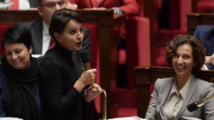 La ministre de l'Education, Najat Vallaud-Belkacem, répond à des questions, le 15 novembre 2016, à l'Assemblée nationale. (CHRISTOPHE ARCHAMBAULT / AFP)