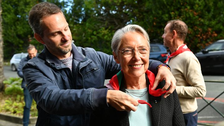 Elisabeth Borne, candidate for head of the Renaissance party, in Saint-Jean-de-Luz (Pyrénées-Atlantiques), October 5, 2024. (GAIZKA IROZ / AFP)