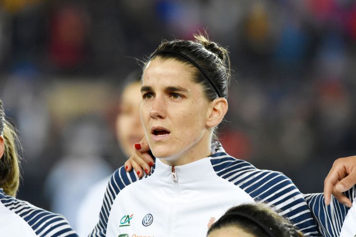 Charlotte Bilbault, lors du match amical France-Danemark, le 8 avril 2019 à Strasbourg (Bas-Rhin). (MELANIE LAURENT / A2M SPORT CONSULTING / AFP)