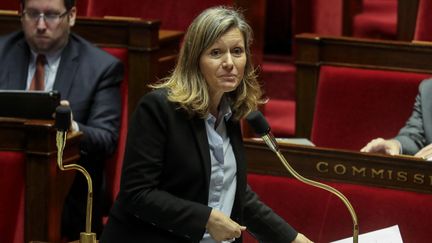 Yaël Braun-Pivet, présidente de la commission des Lois de l'Assemblée nationale, à l'Assemblée nationale mle 21 mars 2020. (LUDOVIC MARIN / POOL / AFP)