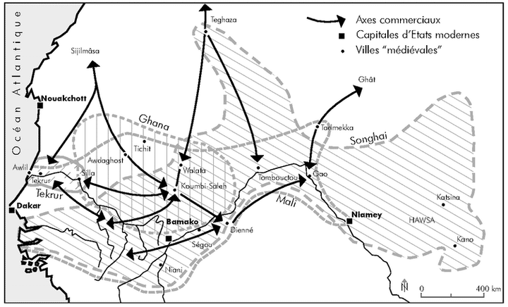 Le Soudan occidental (VIIIᵉ-XVIᵉ siècle), issu de Les territoires du médiéviste, « Fabriquer le territoire en Afrique» au Brahim Diop/OpenEdition, CC BY-NC-ND (Brahim Diop/OpenEdition, CC BY-NC-ND)