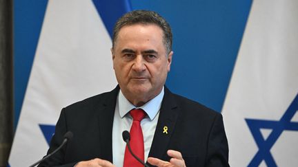 Le ministre des Affaires étrangères israélien, Israël Katz, s'exprime lors d'une conférence de presse à Budapest (Hongrie), le 17 juin 2024. (ATTILA KISBENEDEK / AFP)