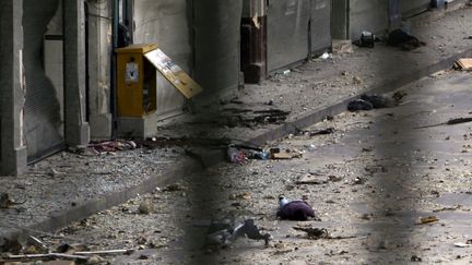 Le corps d'un homme, tu&eacute; par un sniper de l'arm&eacute;e l&eacute;gitime, g&icirc;t au milieu d'une rue de&nbsp;Bustan al-Basha (Syrie), le 2 novembre 2012. (ASMAA WAGUIH / REUTERS)