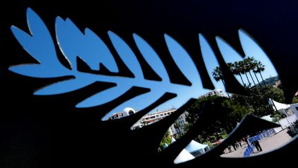 Vue de la croisette à travers une palme, similaire à la forme de la convoitée Palme d'Or. (ALBERTO PIZZOLI / AFP)