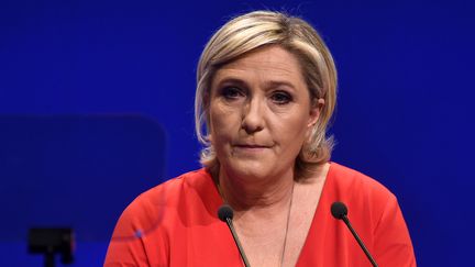 La présidente du Front national, Marine Le Pen, le 11 mars 2017, lors d'un meeting à Deols (Indre). (GUILLAUME SOUVANT / AFP)