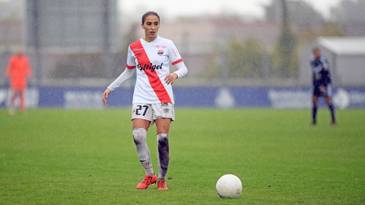 La Marocaine Anissa Lahmari sous les couleurs de l'En Avant Guingamp en D1 Arkema, le 3 octobre 2020. (SIPA)